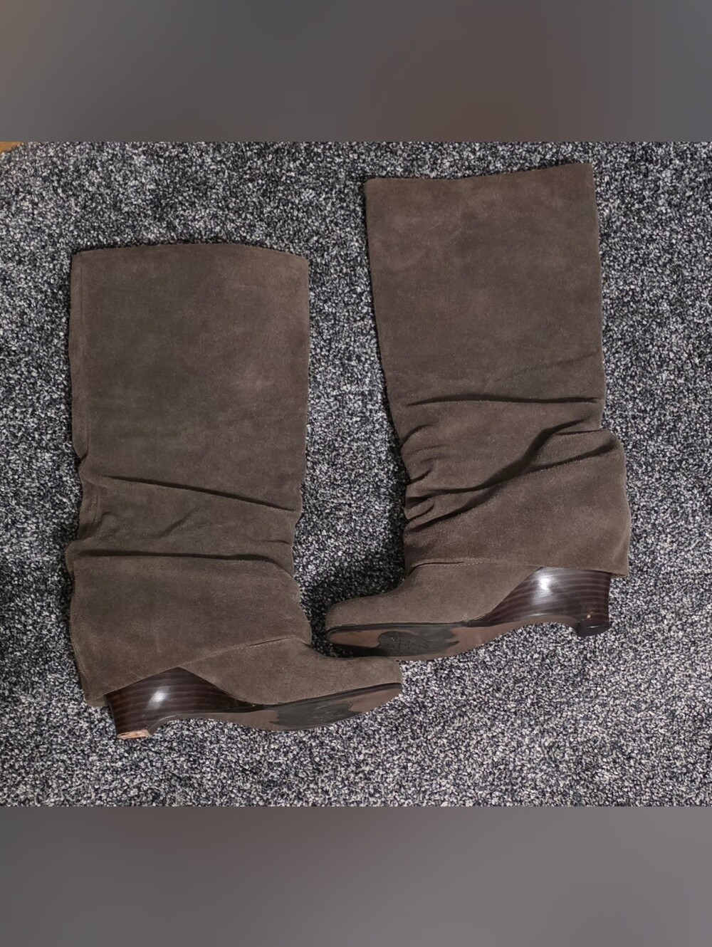 Brown Suede Mid-Calf Boots with Buckle Detail - Picture 2 of 4